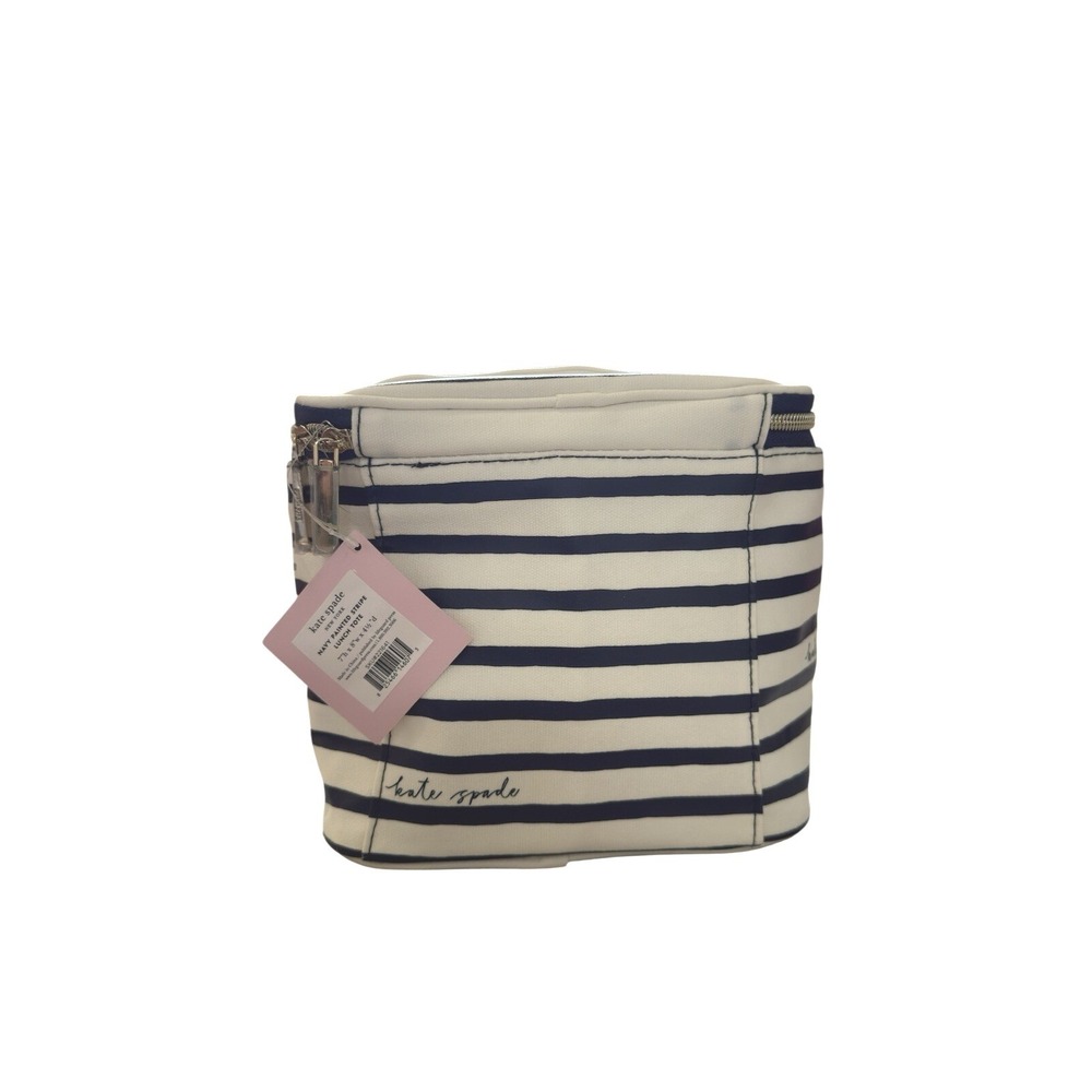 Kate Spade Womens Lunch Tote Bag Navy Cream Striped Insulated Zip Travel Cooler - Picture 4 of 8